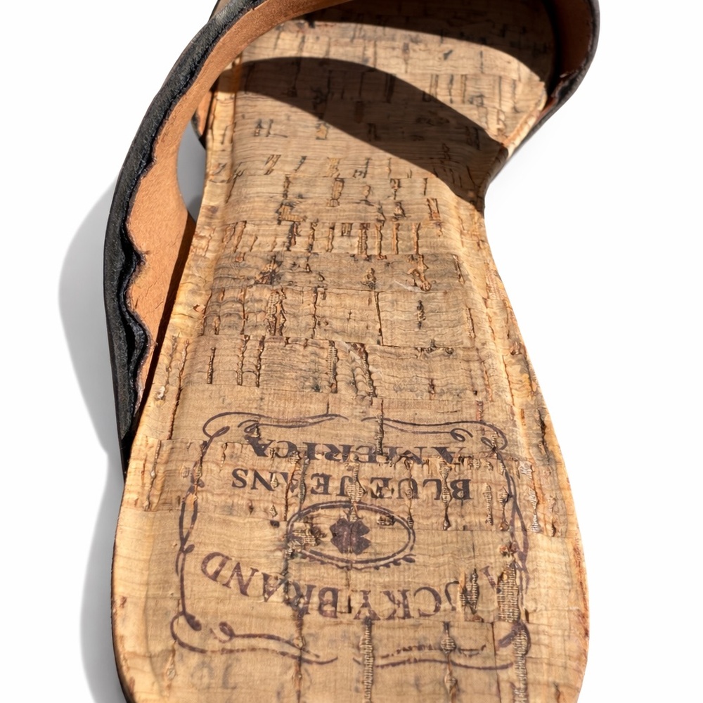 Lucky Brand Magnolia Cork Wedge Sandals Black Leather Slides Boho Comfort Size 8 - Picture 9 of 13